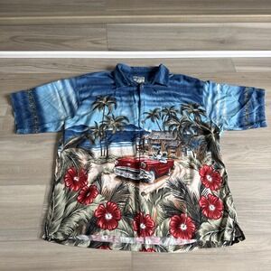Big Dogs Mens 2XL Multiple Color Hawaiian Style Button Down Shirt With Cars‎